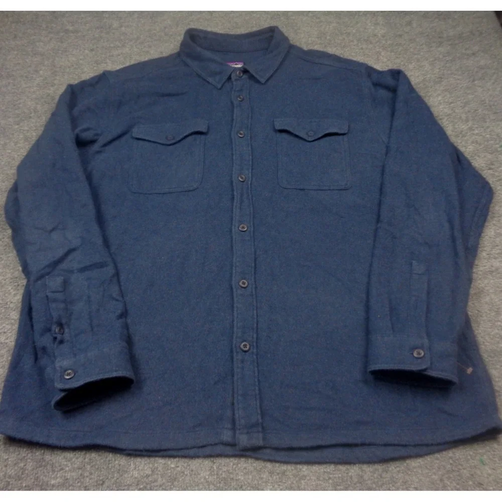Patagonia Fjord Heavy Flannel Shirt Mens XXL‎ Navy Blue Cotton Long Sleeve